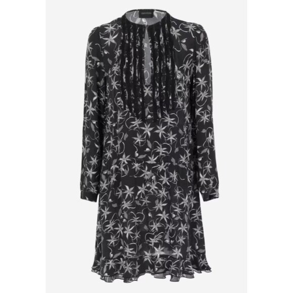 Zadig & Voltaire Dark Floral Remus Print Drop-Waist Silk  Long Sleeve Dress S - Picture 1 of 16